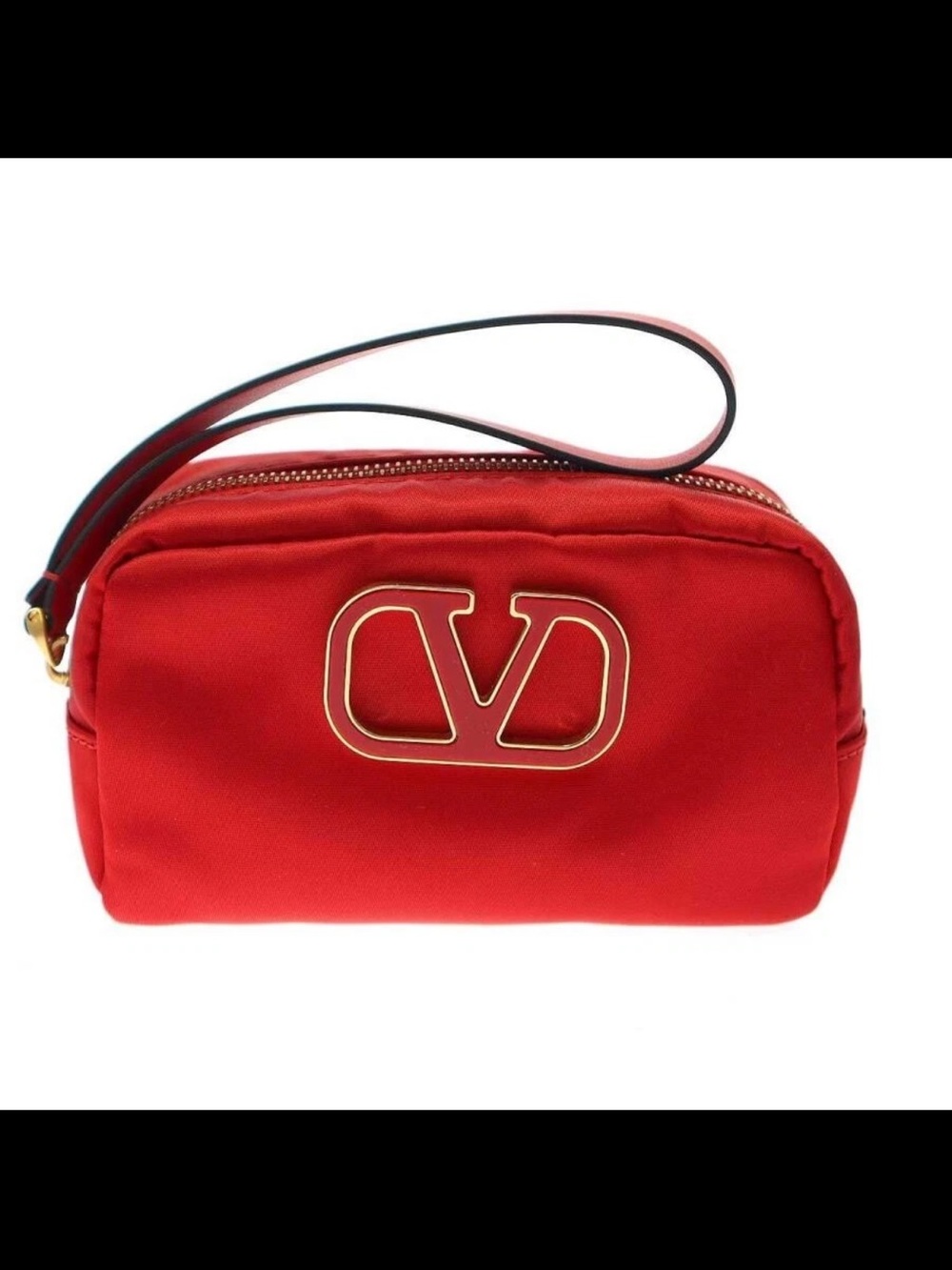 Valentino Garavani Red Logo Wristlet Pouch with Gold Emblem